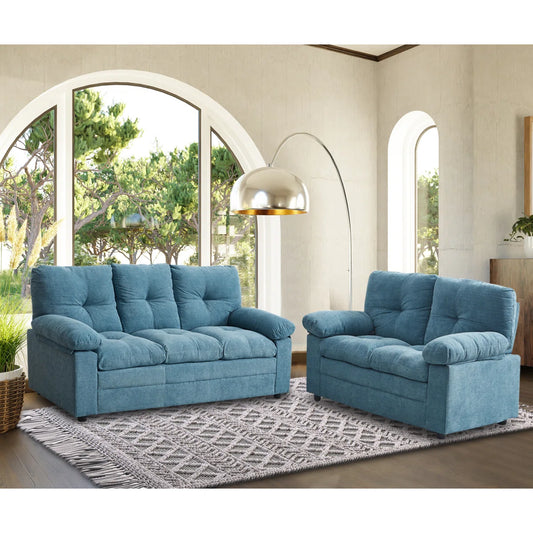 Luxury Sofa Sets: 2-Piece Classic Cotton Upholstery Sofa & Loveseat Set with Pillowtop Arms