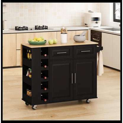 Kitchen Island Table: Handcrafted Rustic Design with Extra-Large Storage and Rolling Wheels
