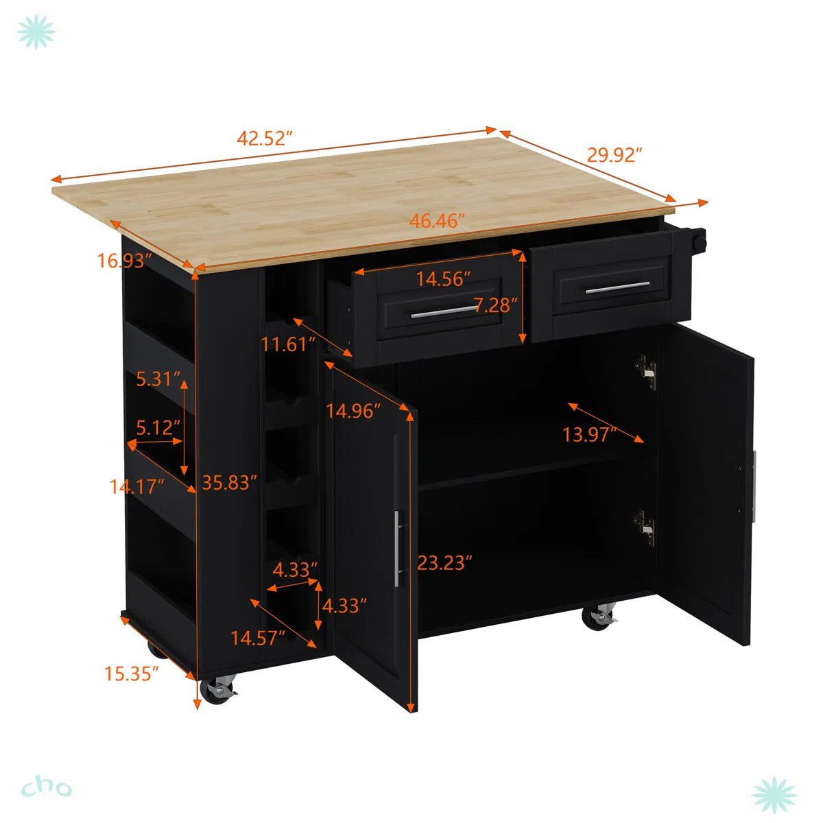 Kitchen Island Table: Handcrafted Rustic Design with Extra-Large Storage and Rolling Wheels