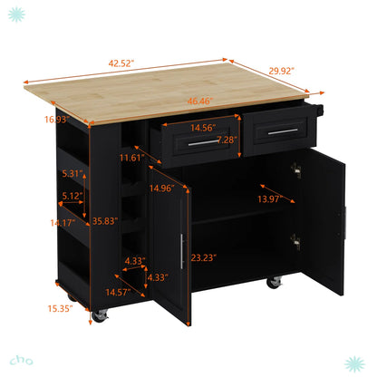 Kitchen Island Table: Handcrafted Rustic Design with Extra-Large Storage and Rolling Wheels