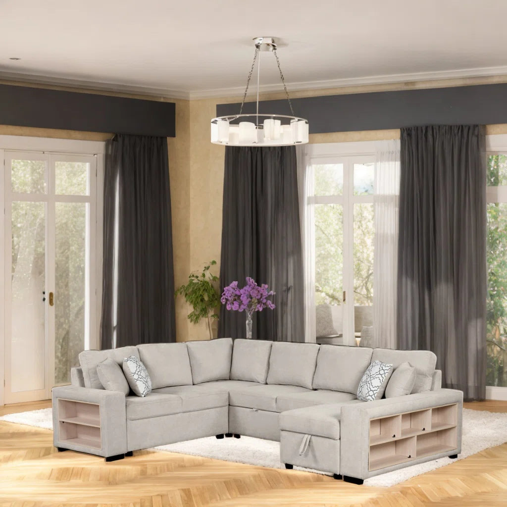 7 Seater Sofa Set: 109'' Chenille U-Shaped Sectional with Square Arms Sofa