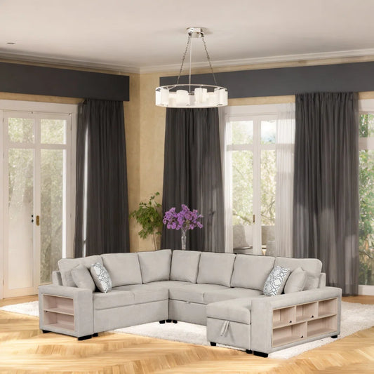 7 Seater Sofa Set: 109'' Chenille U-Shaped Sectional with Square Arms Sofa