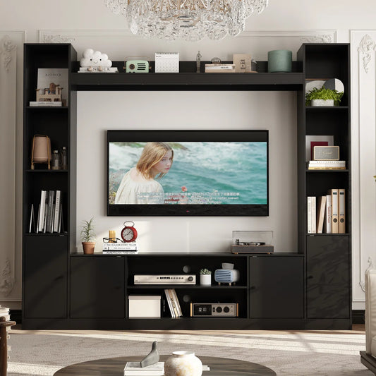 tv panel: Extendable wood TV panel with 3 large drawers, reversible design feature