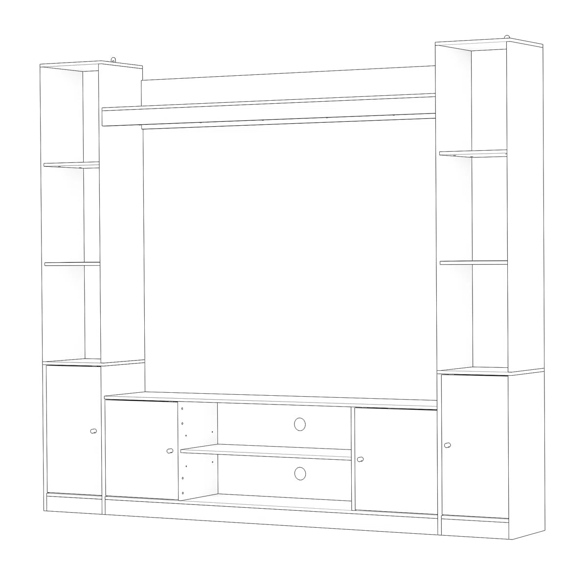 tv panel: Extendable wood TV panel with 3 large drawers, reversible design feature