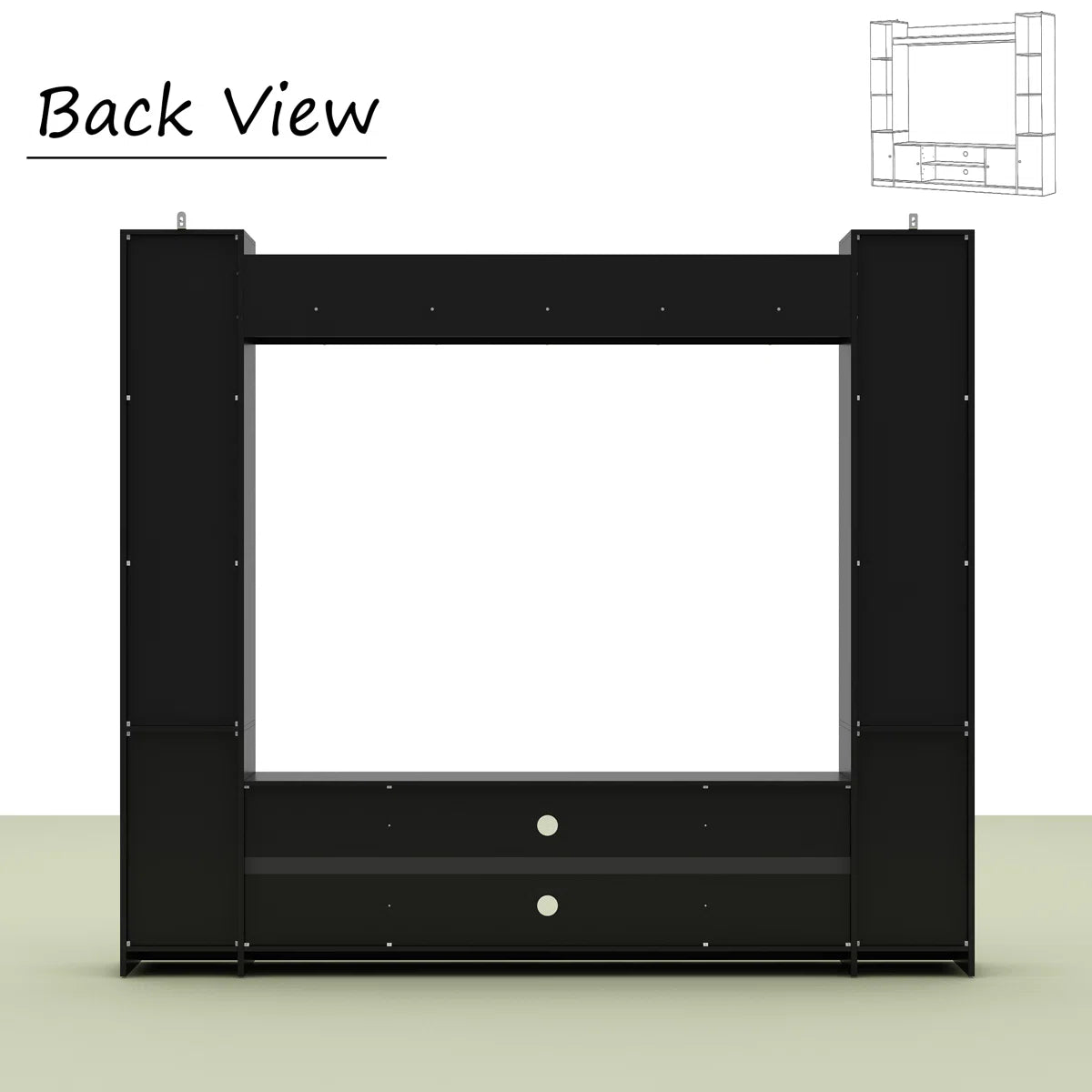 tv panel: Extendable wood TV panel with 3 large drawers, reversible design feature