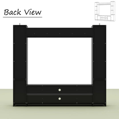tv panel: Extendable wood TV panel with 3 large drawers, reversible design feature