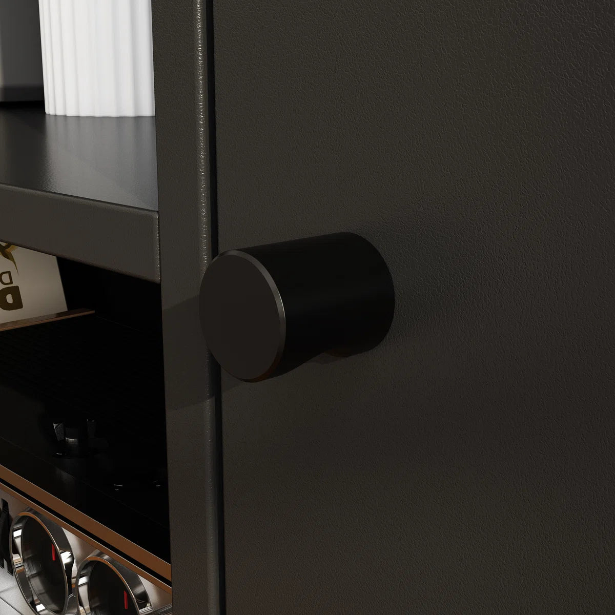 tv panel: Extendable wood TV panel with 3 large drawers, reversible design feature