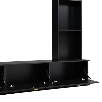 tv panel: Modern 4-in-1 tv panel with Storage, Golden Handles, Fits Up to 78" TVs
