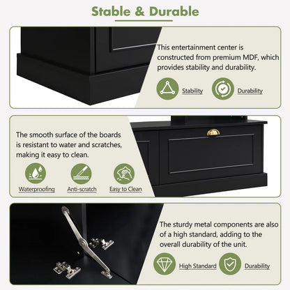 tv panel: Modern 4-in-1 tv panel with Storage, Golden Handles, Fits Up to 78" TVs