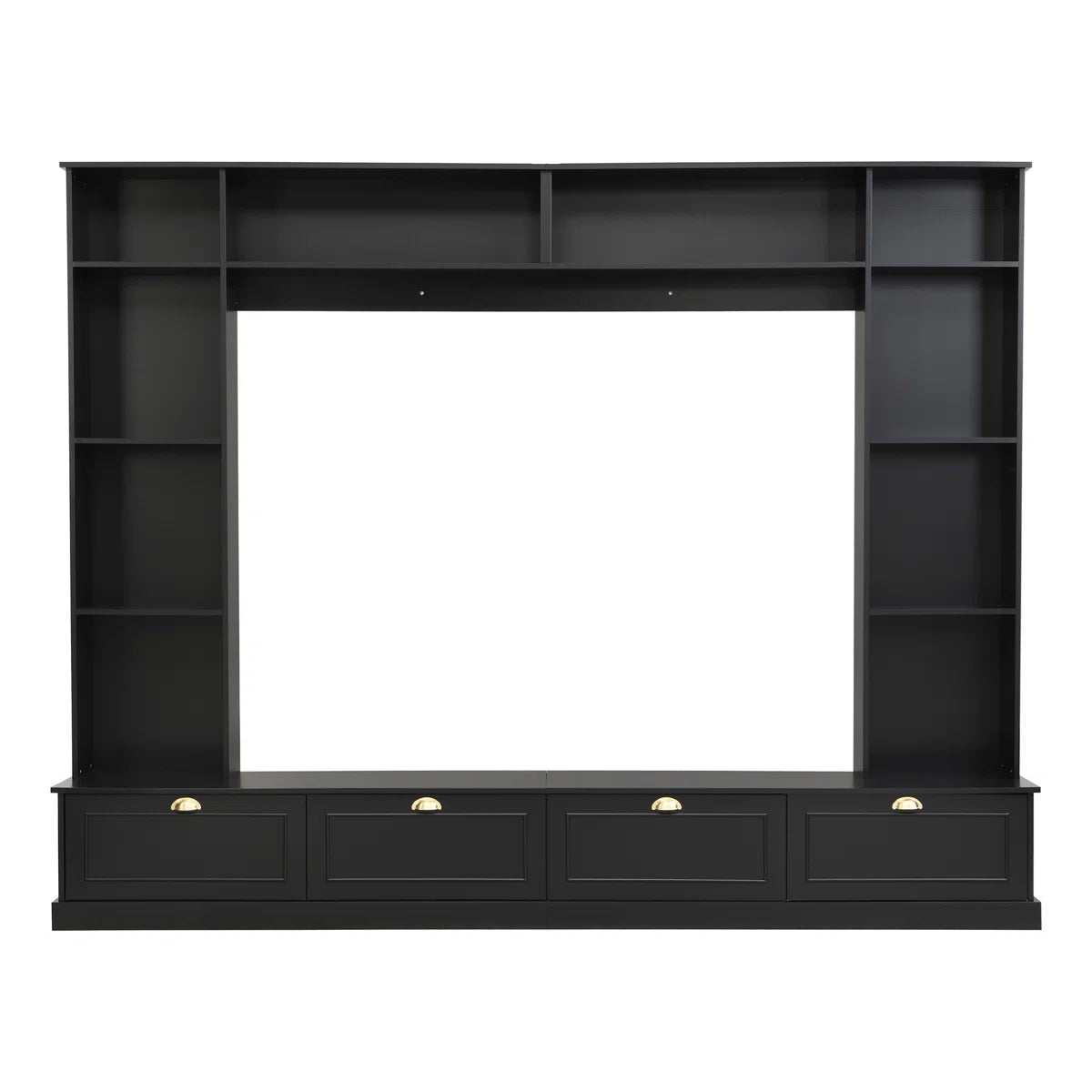 tv panel: Modern 4-in-1 tv panel with Storage, Golden Handles, Fits Up to 78" TVs
