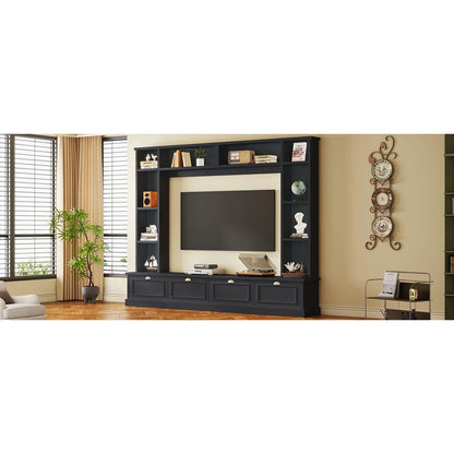 tv panel: Modern 4-in-1 tv panel with Storage, Golden Handles, Fits Up to 78" TVs