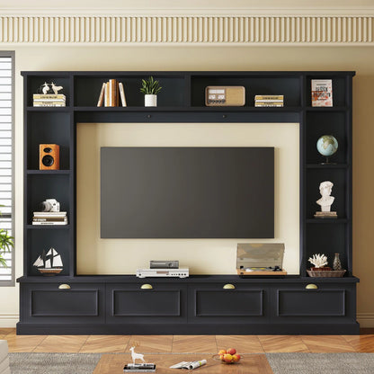tv panel: Modern 4-in-1 tv panel with Storage, Golden Handles, Fits Up to 78" TVs