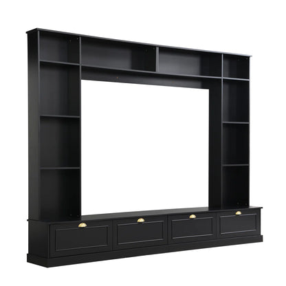 tv panel: Modern 4-in-1 tv panel with Storage, Golden Handles, Fits Up to 78" TVs