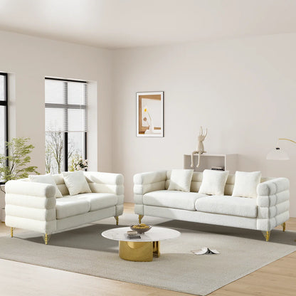 Luxury Sofa Sets: Mid-Century Modern 2-Piece Sofa and Loveseat Set with Golden Legs