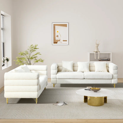 Luxury Sofa Sets: Mid-Century Modern 2-Piece Sofa and Loveseat Set with Golden Legs