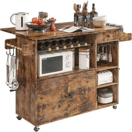 Kitchen Island Table: Rustic Storage Unit with Wine Rack &amp; Spice Rack