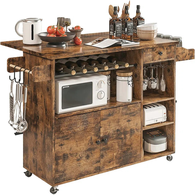 Kitchen Island Table: Rustic Storage Unit with Wine Rack &amp; Spice Rack