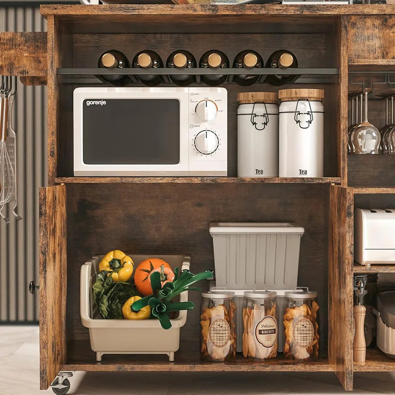 Kitchen Island Table: Rustic Storage Unit with Wine Rack &amp; Spice Rack