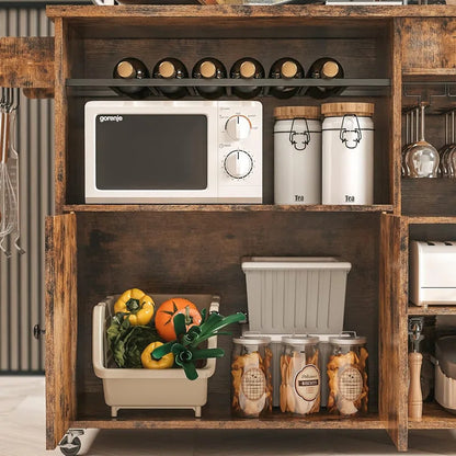 Kitchen Island Table: Rustic Storage Unit with Wine Rack &amp; Spice Rack