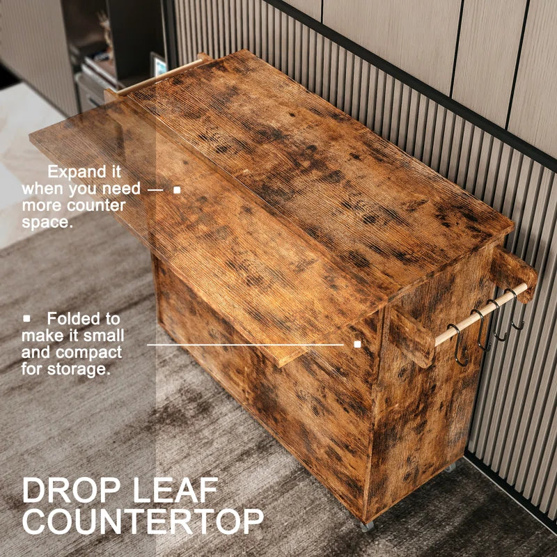 Kitchen Island Table: Rustic Storage Unit with Wine Rack &amp; Spice Rack