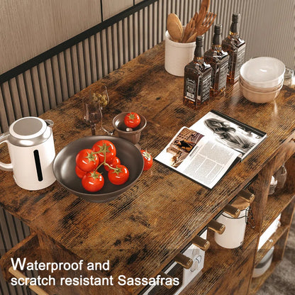 Kitchen Island Table: Rustic Storage Unit with Wine Rack &amp; Spice Rack