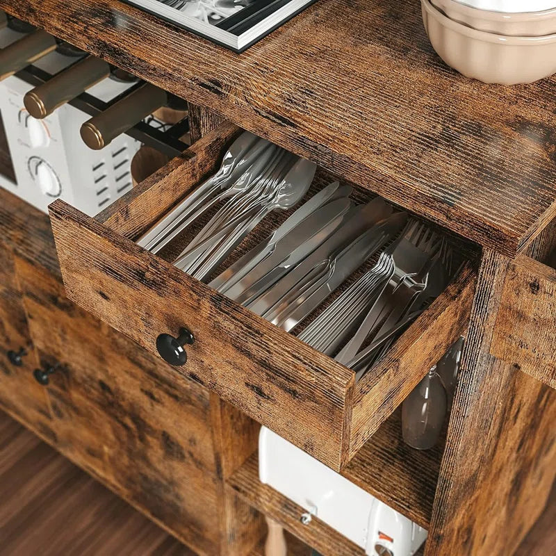 Kitchen Island Table: Rustic Storage Unit with Wine Rack &amp; Spice Rack