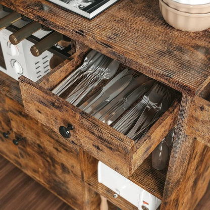 Kitchen Island Table: Rustic Storage Unit with Wine Rack &amp; Spice Rack