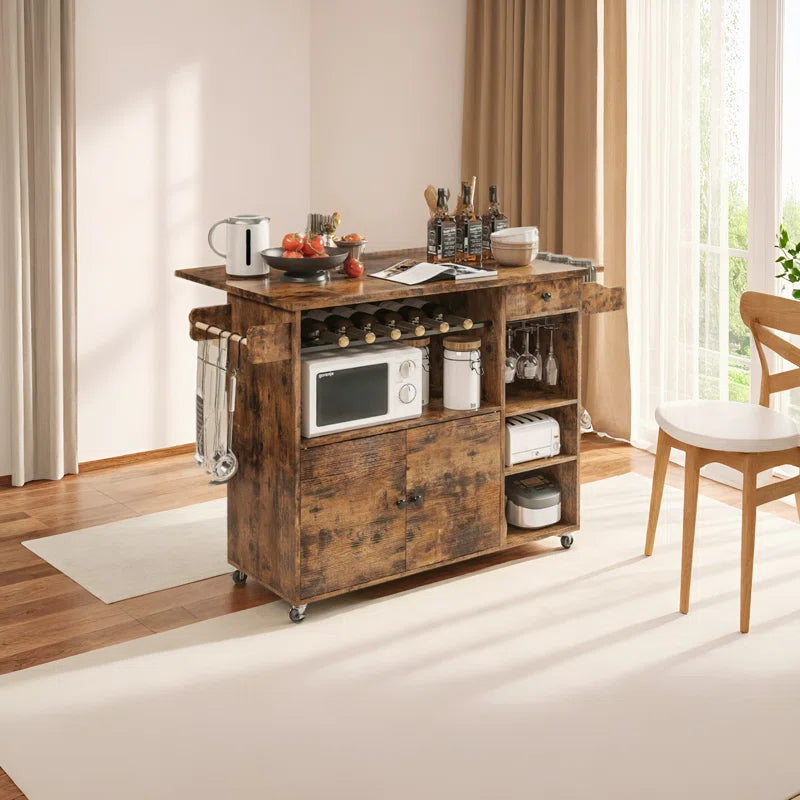 Kitchen Island Table: Rustic Storage Unit with Wine Rack &amp; Spice Rack