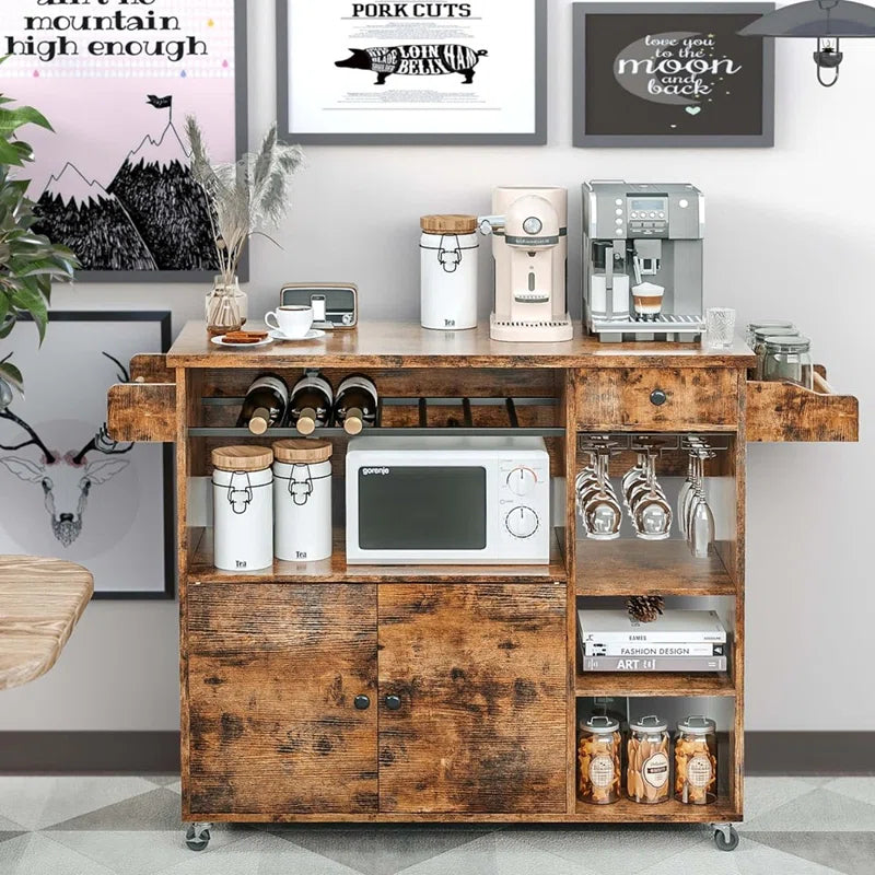 Kitchen Island Table: Rustic Storage Unit with Wine Rack &amp; Spice Rack