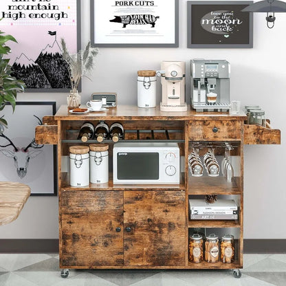 Kitchen Island Table: Rustic Storage Unit with Wine Rack &amp; Spice Rack
