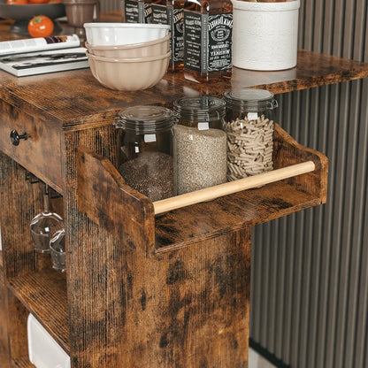Kitchen Island Table: Rustic Storage Unit with Wine Rack &amp; Spice Rack