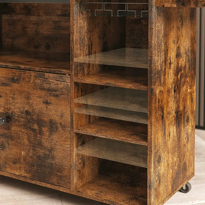 Kitchen Island Table: Rustic Storage Unit with Wine Rack &amp; Spice Rack