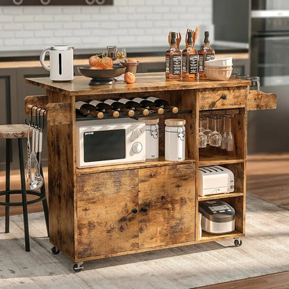 Kitchen Island Table: Rustic Storage Unit with Wine Rack &amp; Spice Rack