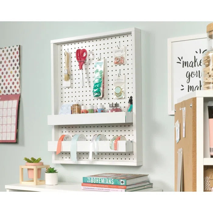 Peg Board: 22.126'' H x 27.953'' W Wood Pegboard with 6 Hooks Included