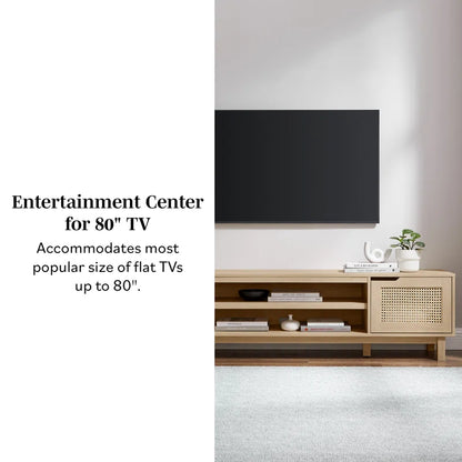 tv panel: 70" wide TV panel holds 80" screens with two-door storage