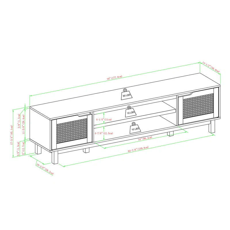 tv panel: 70" wide TV panel holds 80" screens with two-door storage