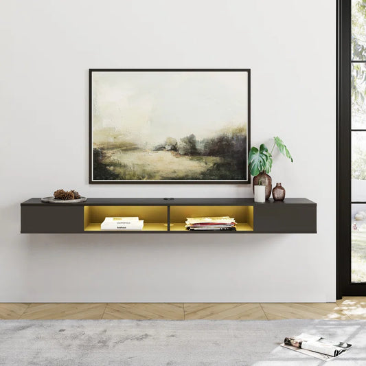 tv panel: 78" Compatible Wall TV Console with Storage Shelves and Floating Design