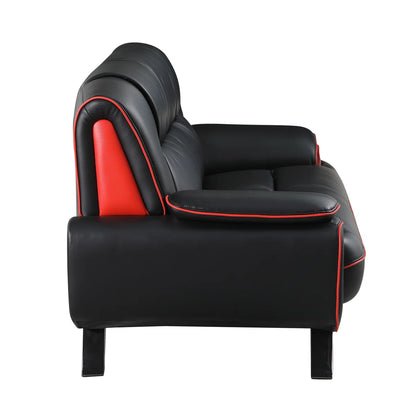 Luxury Sofa Sets: 2-Piece Black Genuine Leather Sofa & Loveseat Set with Coil Spring Support