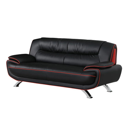 Luxury Sofa Sets: 2-Piece Black Genuine Leather Sofa & Loveseat Set with Coil Spring Support