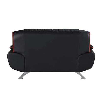 Luxury Sofa Sets: 2-Piece Black Genuine Leather Sofa & Loveseat Set with Coil Spring Support