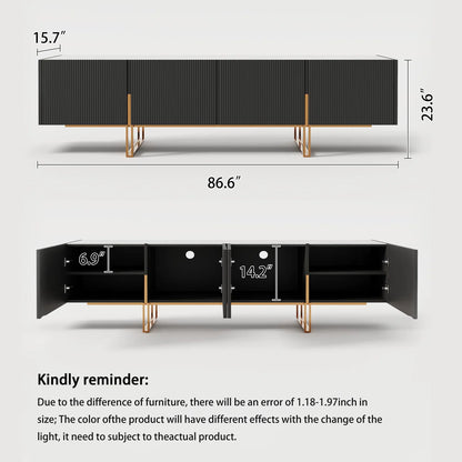 tv panel: Elegant entertainment center featuring faux marble surface and stainless gold-toned legs