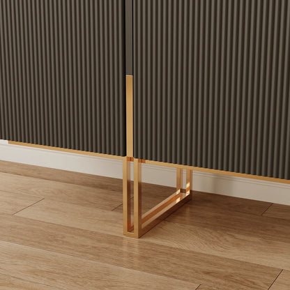 tv panel: Elegant entertainment center featuring faux marble surface and stainless gold-toned legs