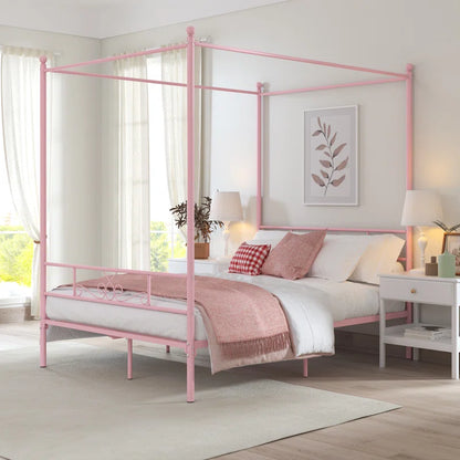 Poster Bed: Metal Frame Bed Pink