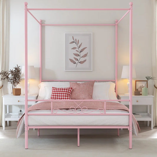 Poster Bed: Metal Frame Bed Pink