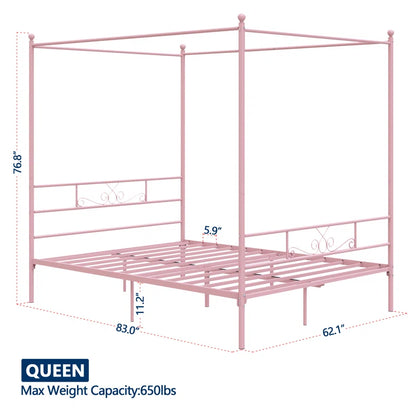 Poster Bed: Metal Frame Bed Pink