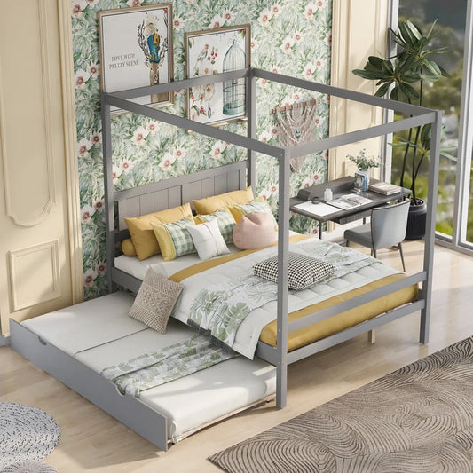 Poster Bed: Wooden Bed with Trundle
