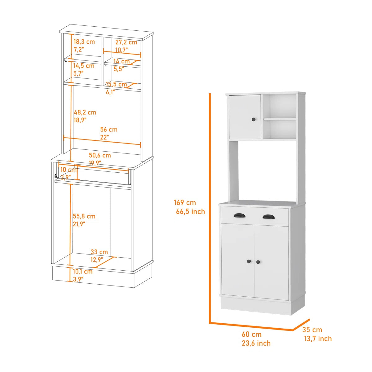 Microwave Stands: Powell Microwave Kitchen Cabinet with Storage Drawer and 3-Door Design