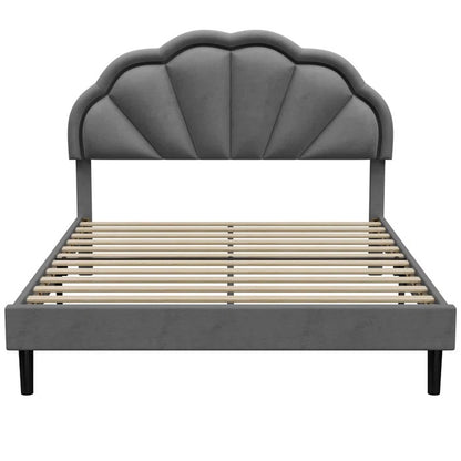 Queen Size Bed: Flower Silhouette Headboard Upholstered Platform Bed