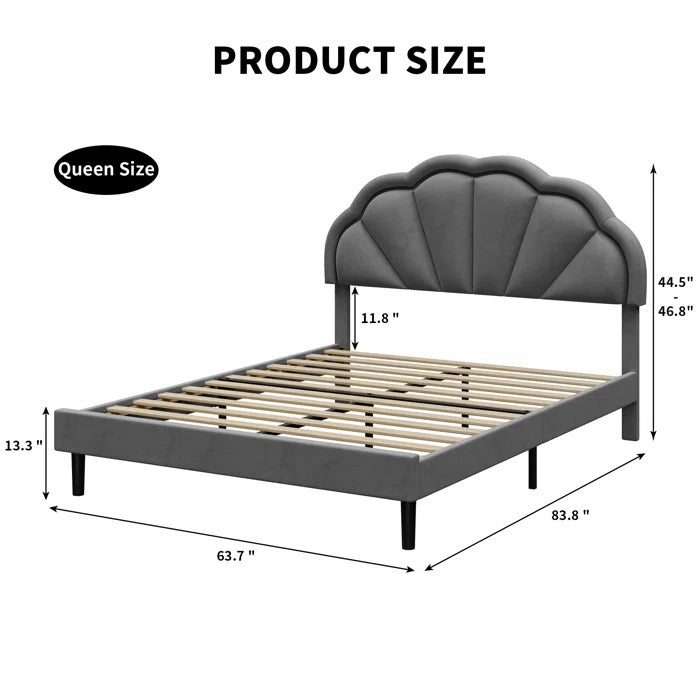 Queen Size Bed: Flower Silhouette Headboard Upholstered Platform Bed