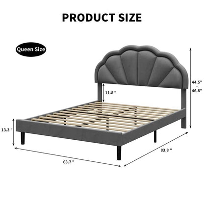 Queen Size Bed: Flower Silhouette Headboard Upholstered Platform Bed
